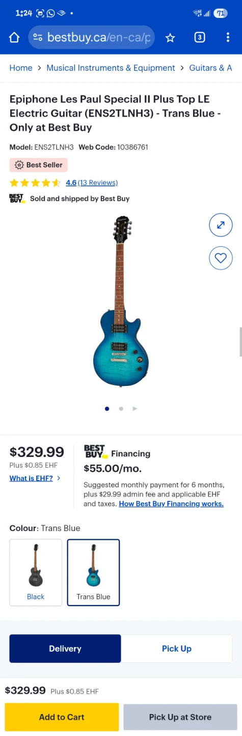Epiphone Les Paul Special II Trans Blue Electric Guitar - photo 4