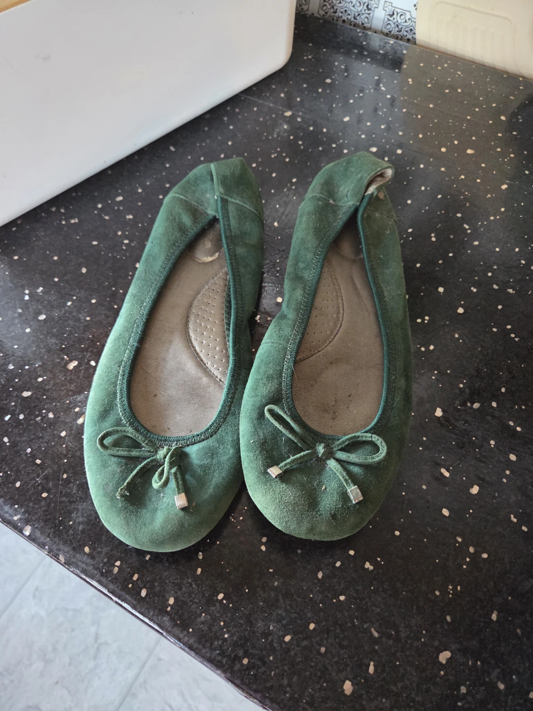 Green Suede Ballet Flats