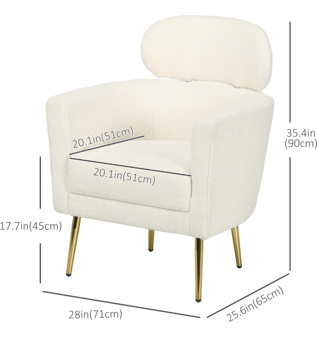 White Boucle Armchair with Gold Legs - photo 5