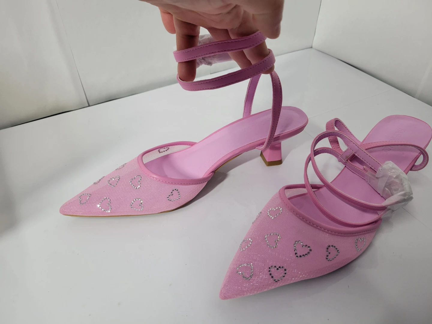 NEW Pink Heart Embellished Slingback Heels, size 8 (48) - photo 2