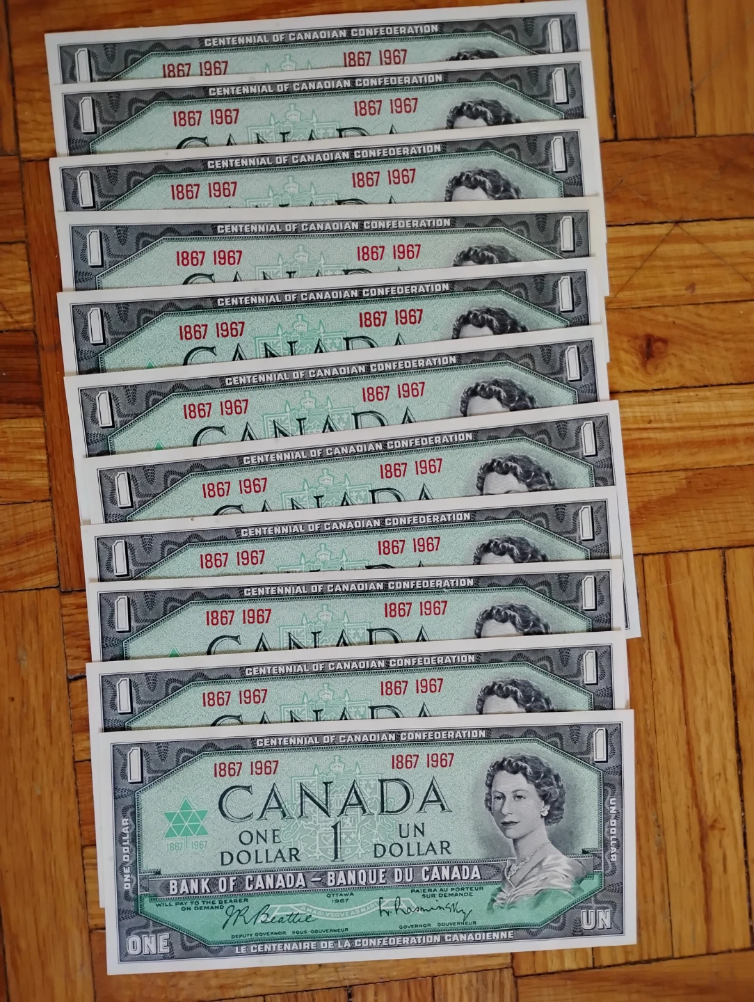 Canada 1967 Centennial One Dollar Bank Notes (Set of 10)