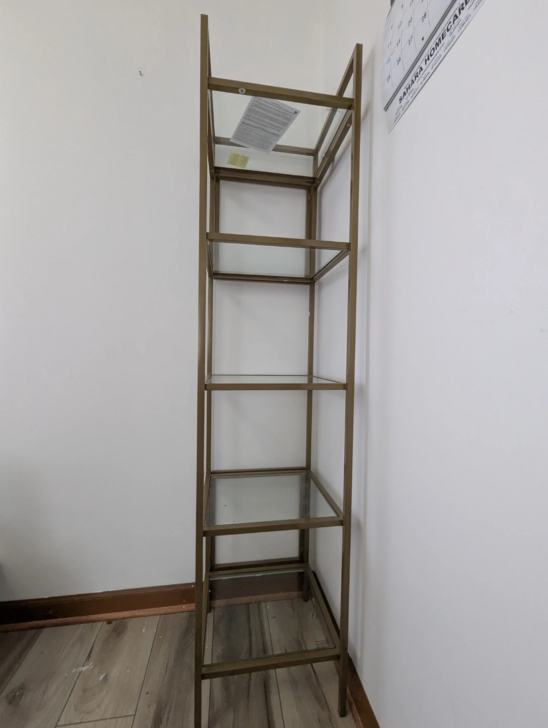Bronze Metal and Glass 5-Tier Shelf Unit
