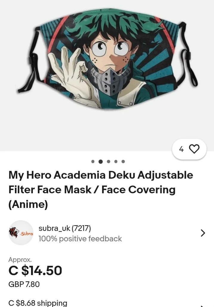 NEW!   3 My Hero Academia Deku Anime Face Mask with Filters - photo 2