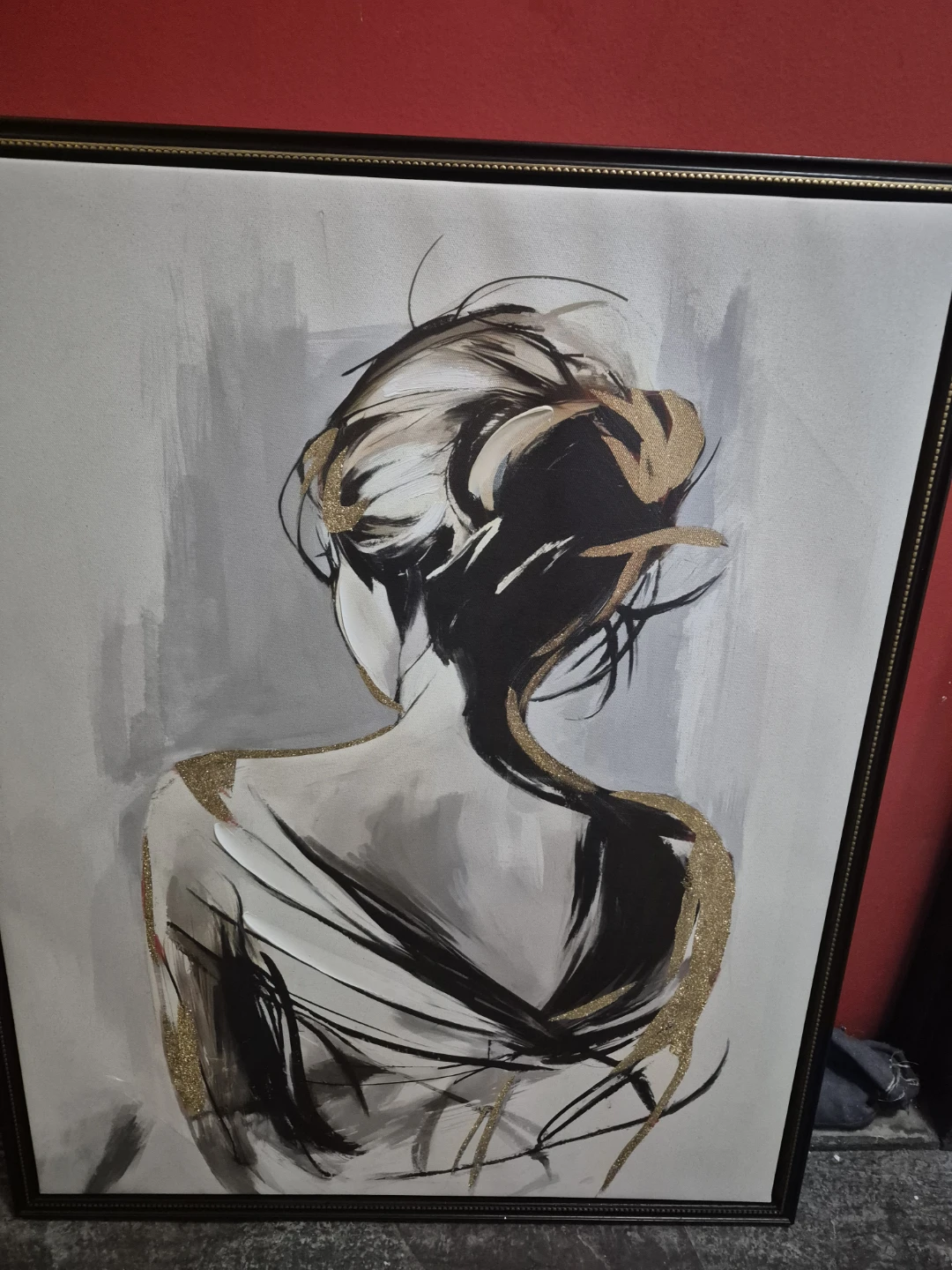 Framed Wall Art Print - Woman's Silhouette with Gold Glitter