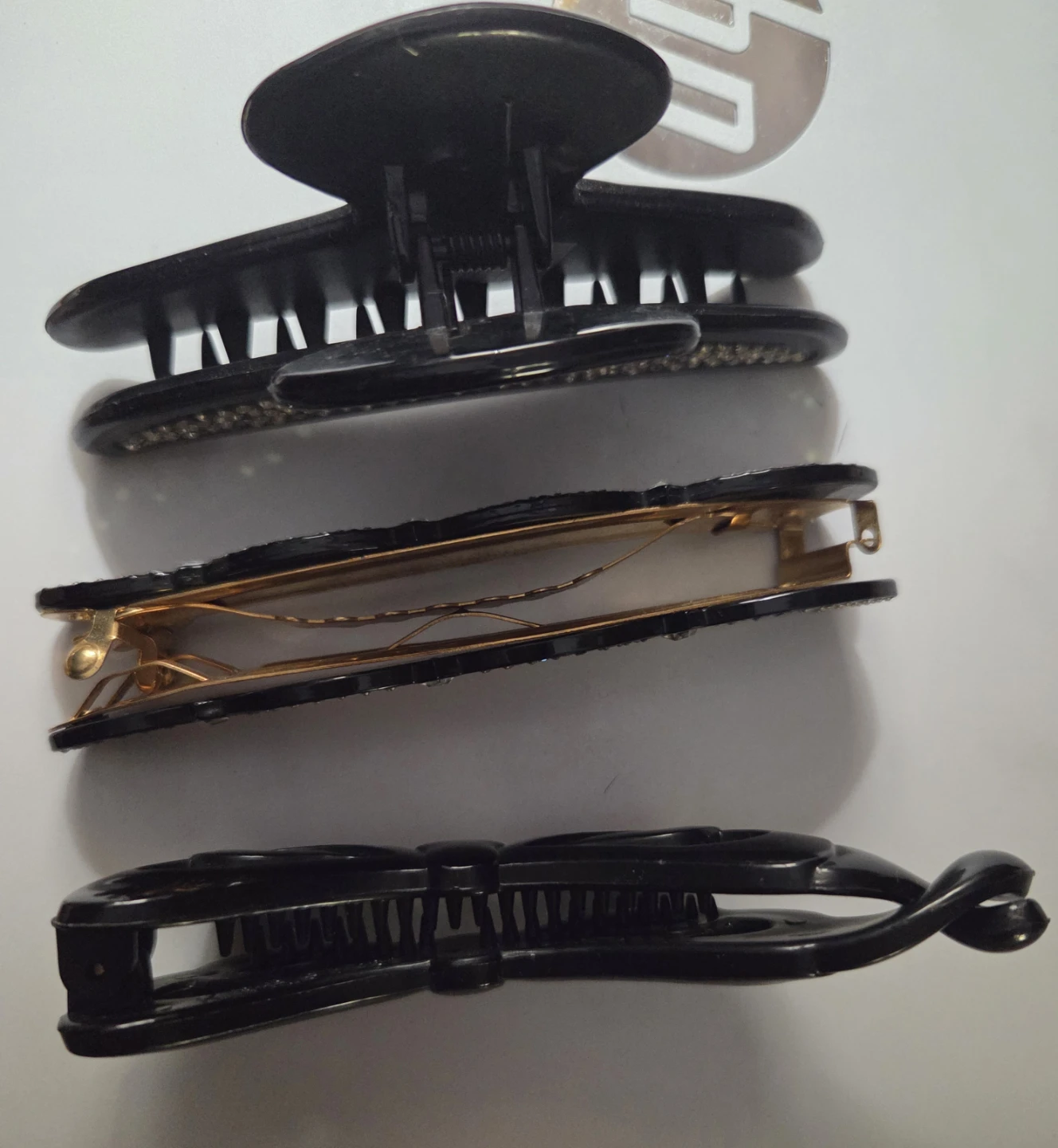 Set of 3 Black Hair Clips with Rhinestones - photo 2