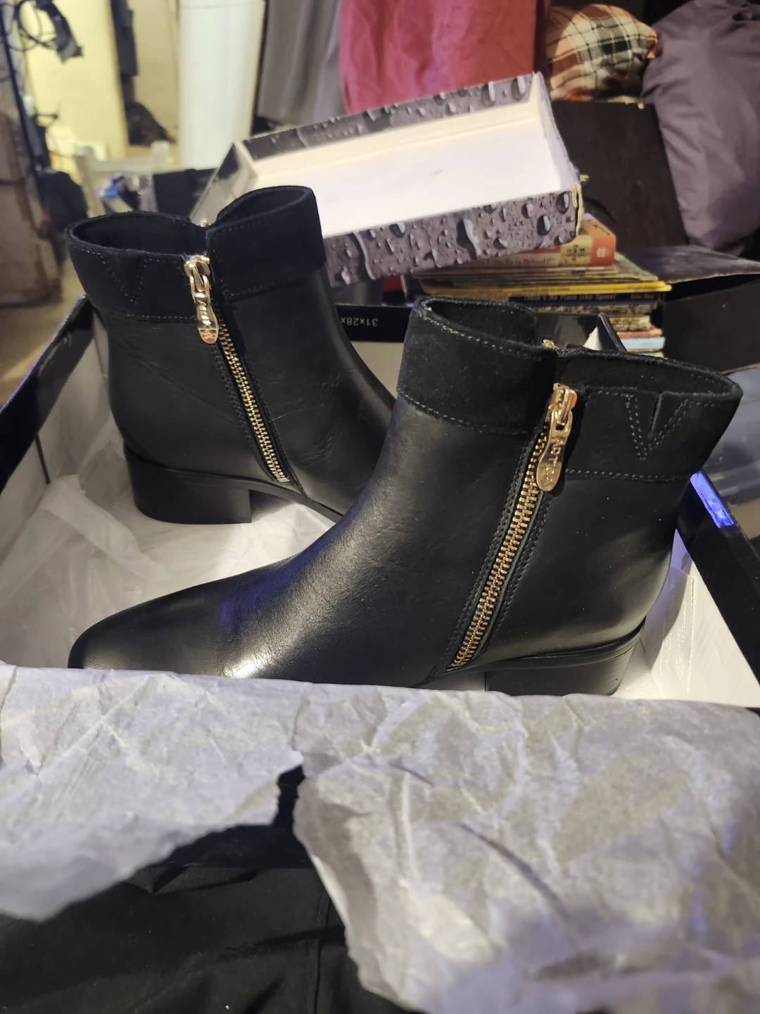 Black Ankle Boots with Gold Zippers - photo 2