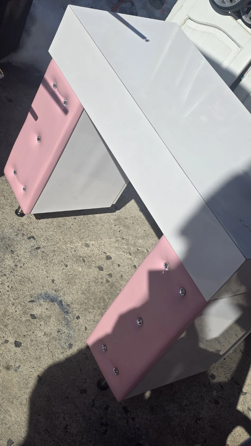 White Vanity Desk with Pink Upholstered Accents - photo 3