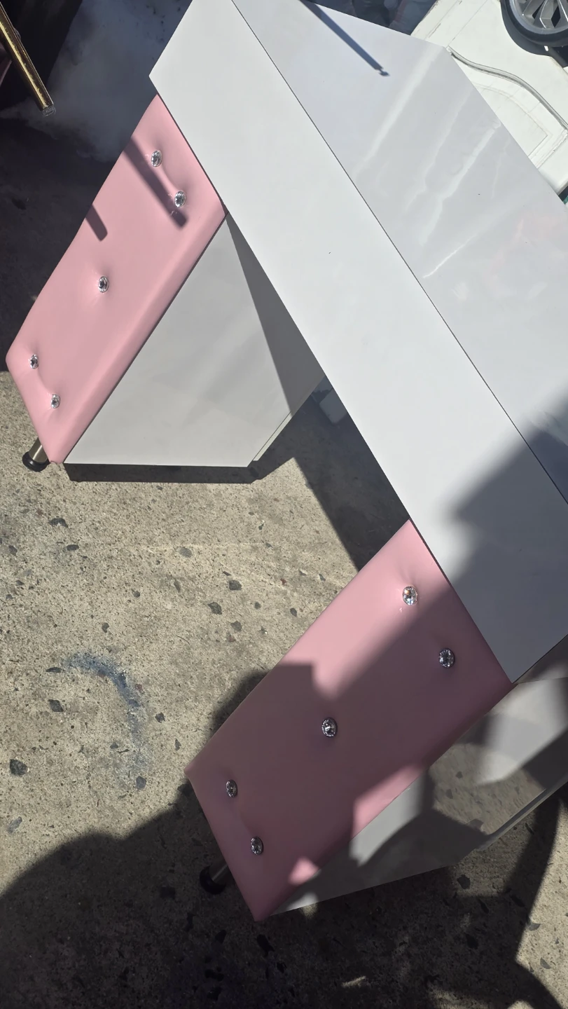 White Vanity Desk with Pink Upholstered Accents - photo 4