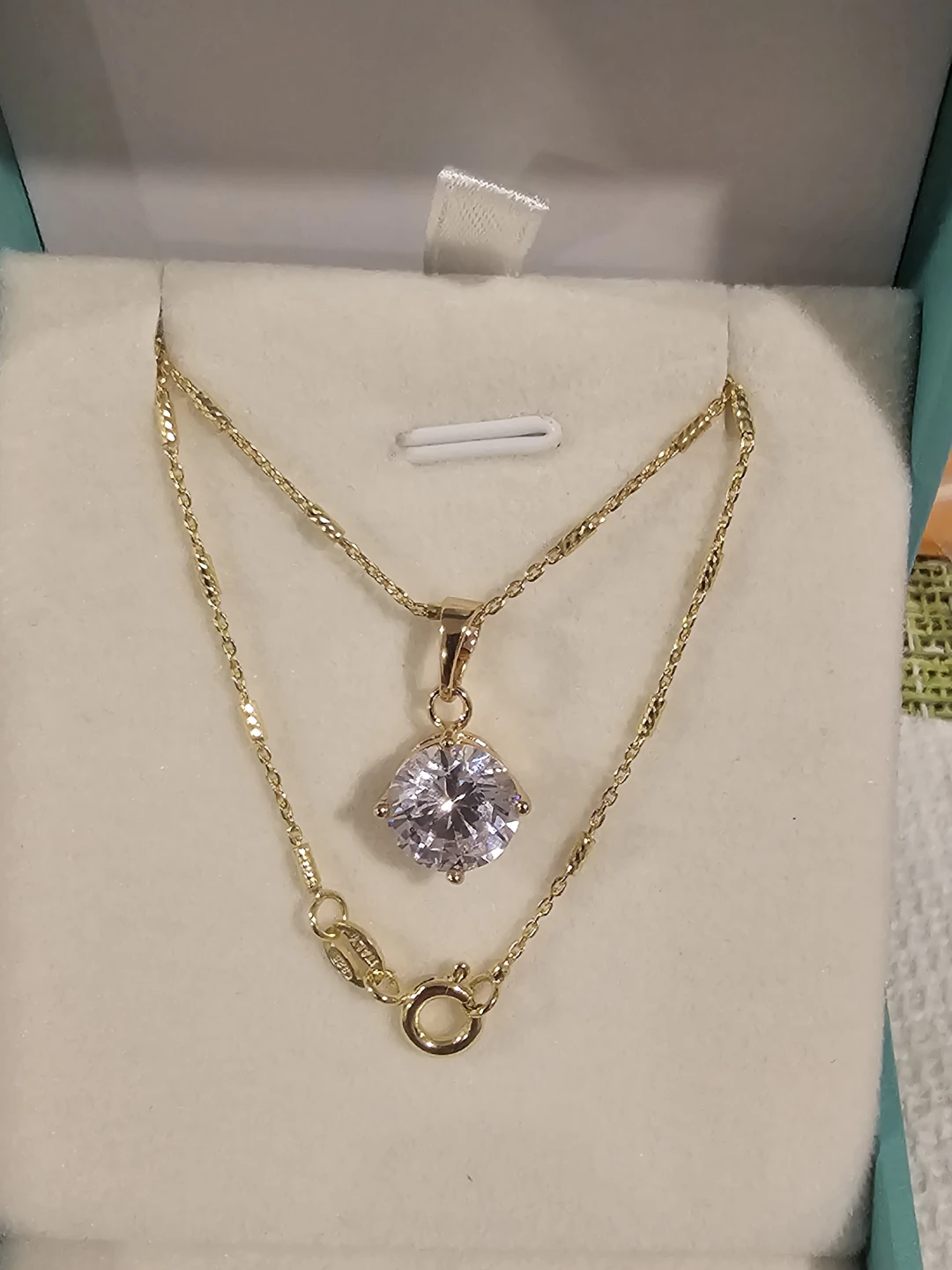 Gold Tone Necklace with CZ Pendant.