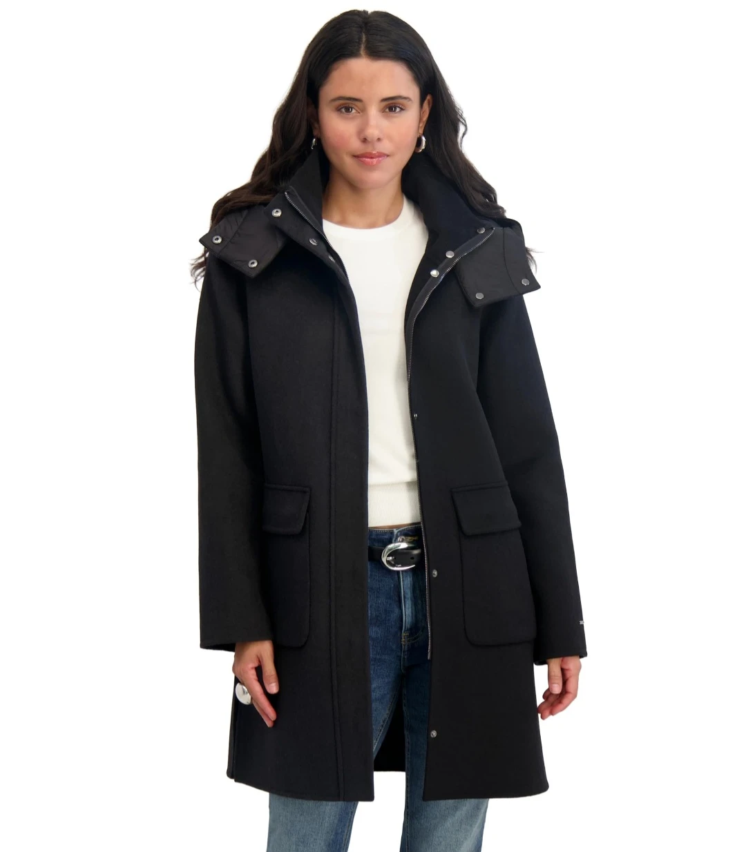 Tahari Women's Black Hooded Parka Coat