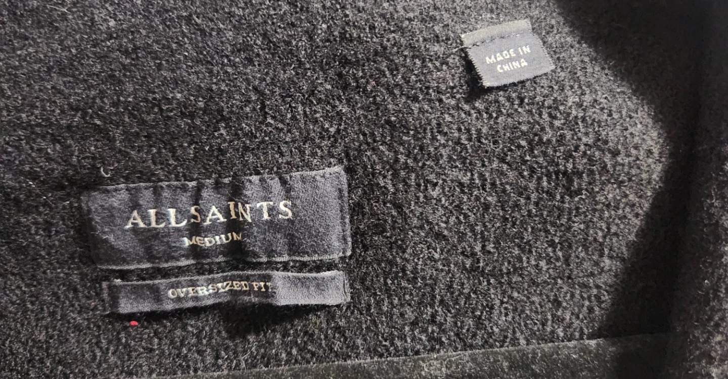 AllSaints Black Wool Zip Funnel Sweater - Medium - photo 3