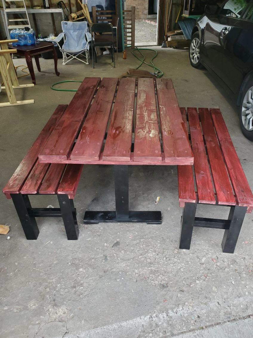 Wooden Picnic Table and Benches Set - Red - photo 2