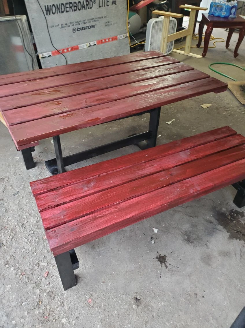 Wooden Picnic Table and Benches Set - Red - photo 3