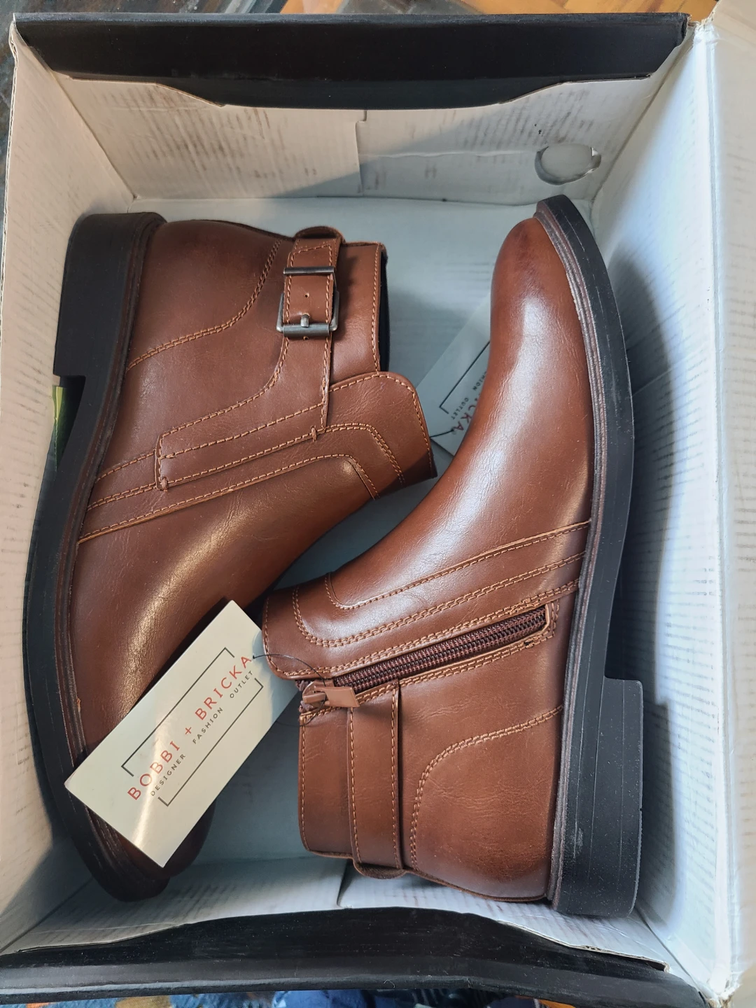 Alfani's BOBBI + BRICKA men's Brown Faux Leather Ankle Boots