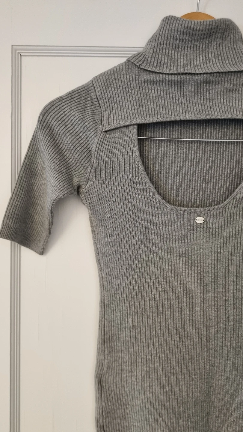 GUESS Grey Open-Back Turtleneck Top