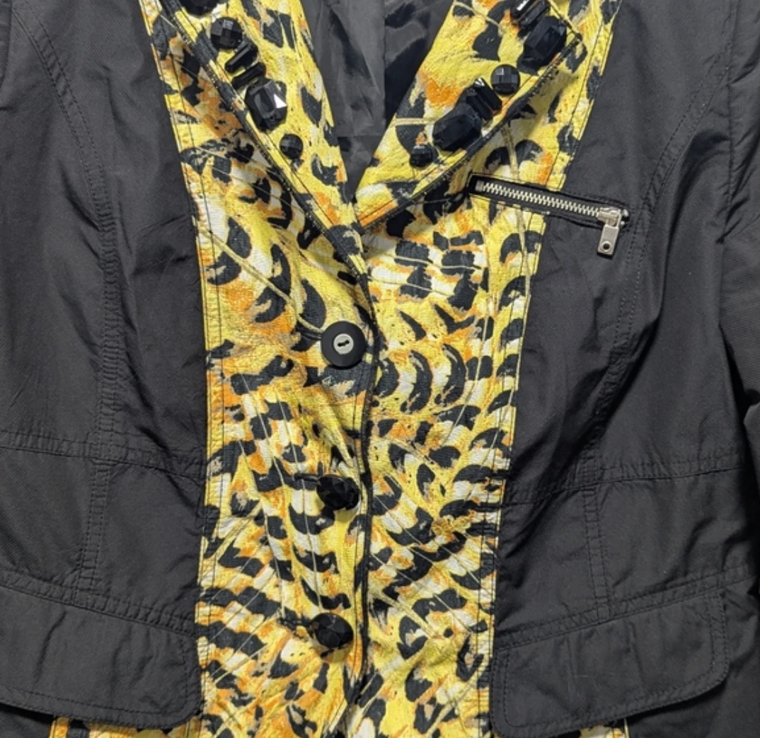 CRISCA Black & Yellow Leopard Print Blazer Jacket - photo 3
