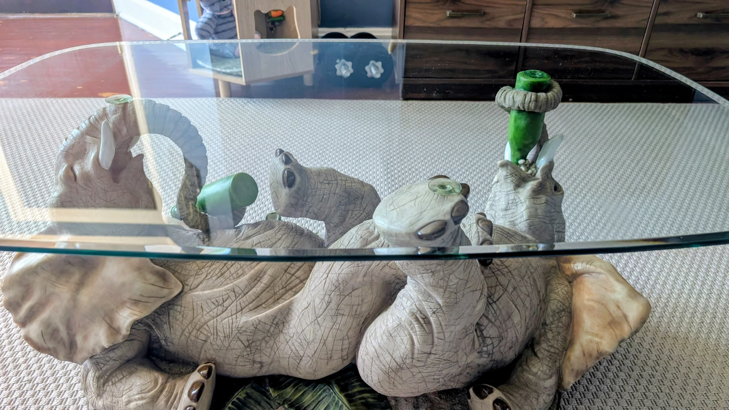 Vintage Elephant Coffee Table Base with Glass Top