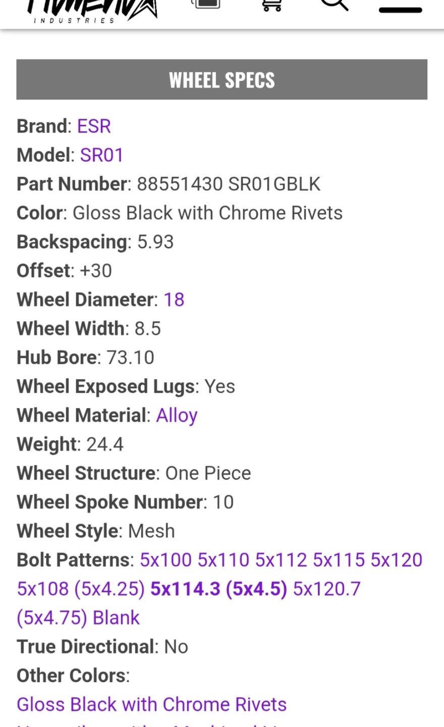 ESR SR01 Gloss Black 18" Wheel