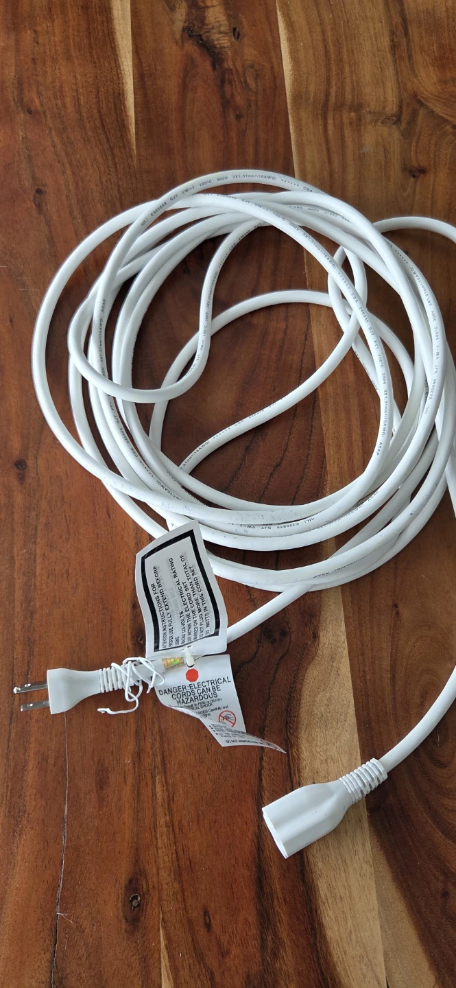 White Extension Cord - 105°C, 300V, 3x1.31mm² (16AWG)