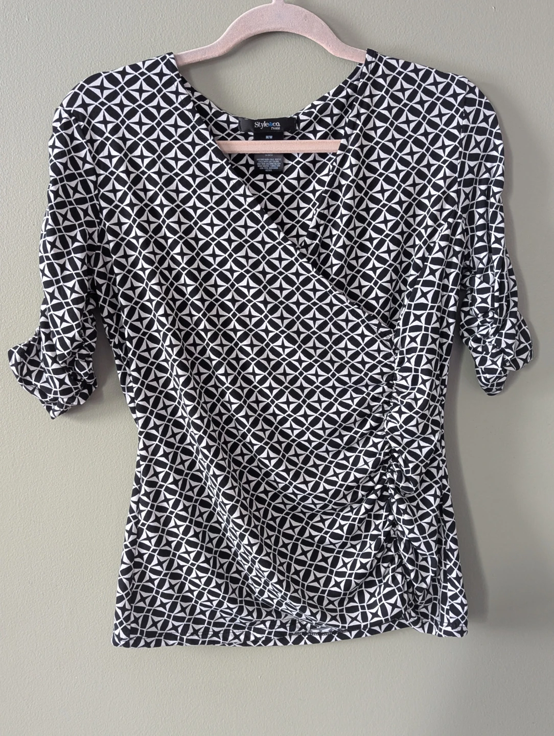 Style & Co Black & White Patterned Blouse