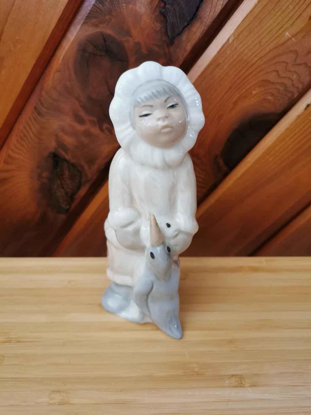 Vintage Inuit Figurine with Penguin and Fish