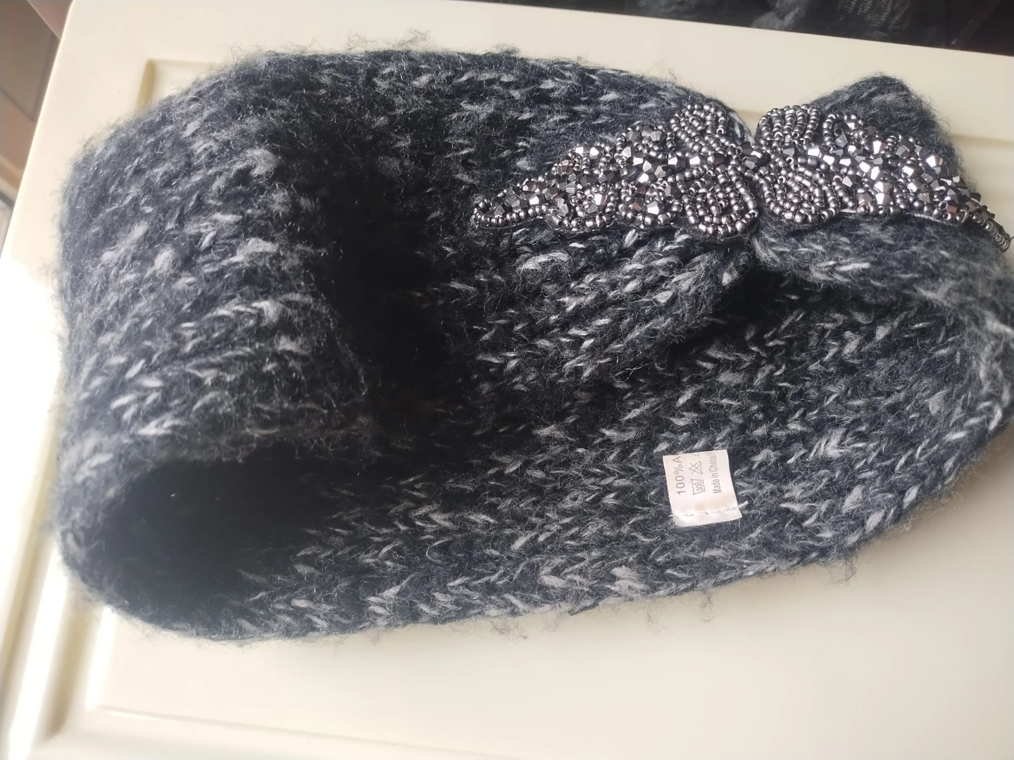 Knitted Headband with Beaded Embellishment - Grey - photo 2