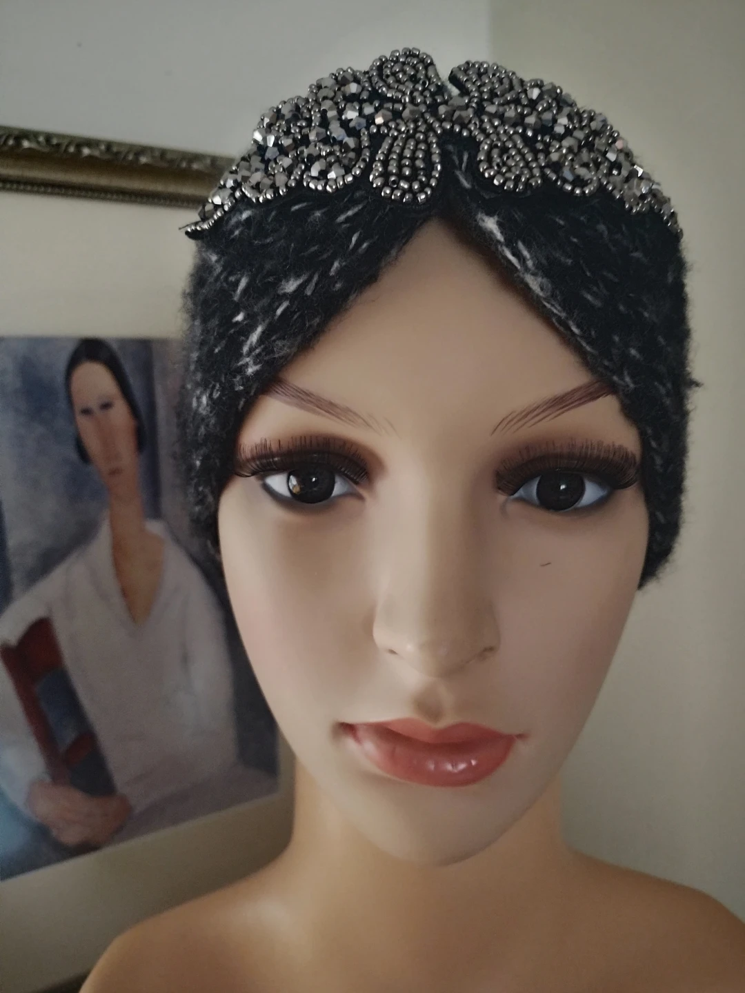 Knitted Headband with Beaded Embellishment - Grey - photo 4