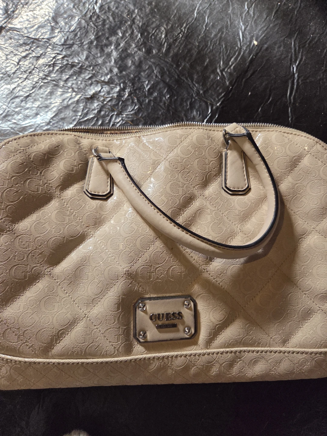 Guess Beige Quilted Satchel Handbag