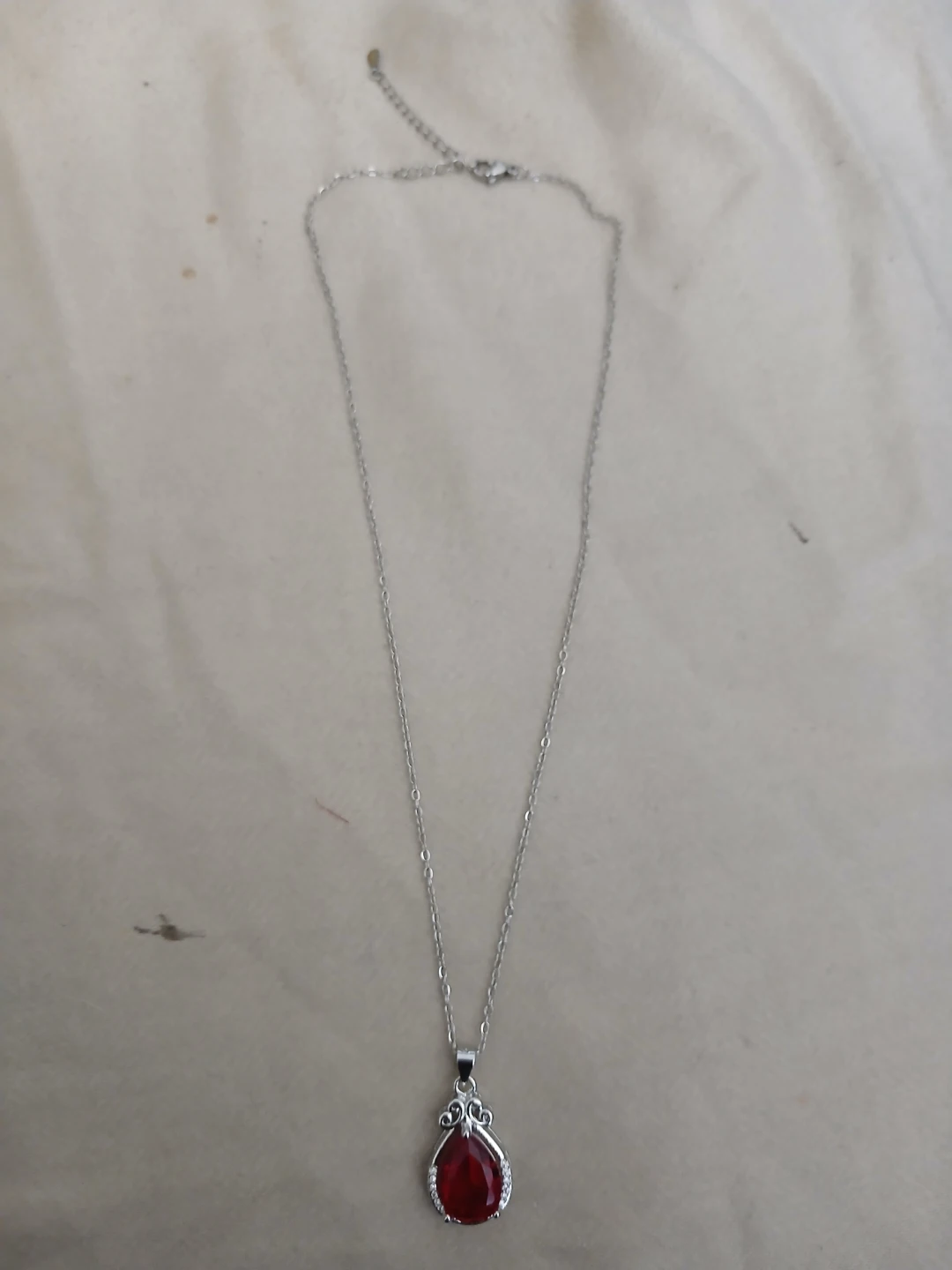 925 Silver And Lab Grown Ruby Teardrop Pendant Necklace