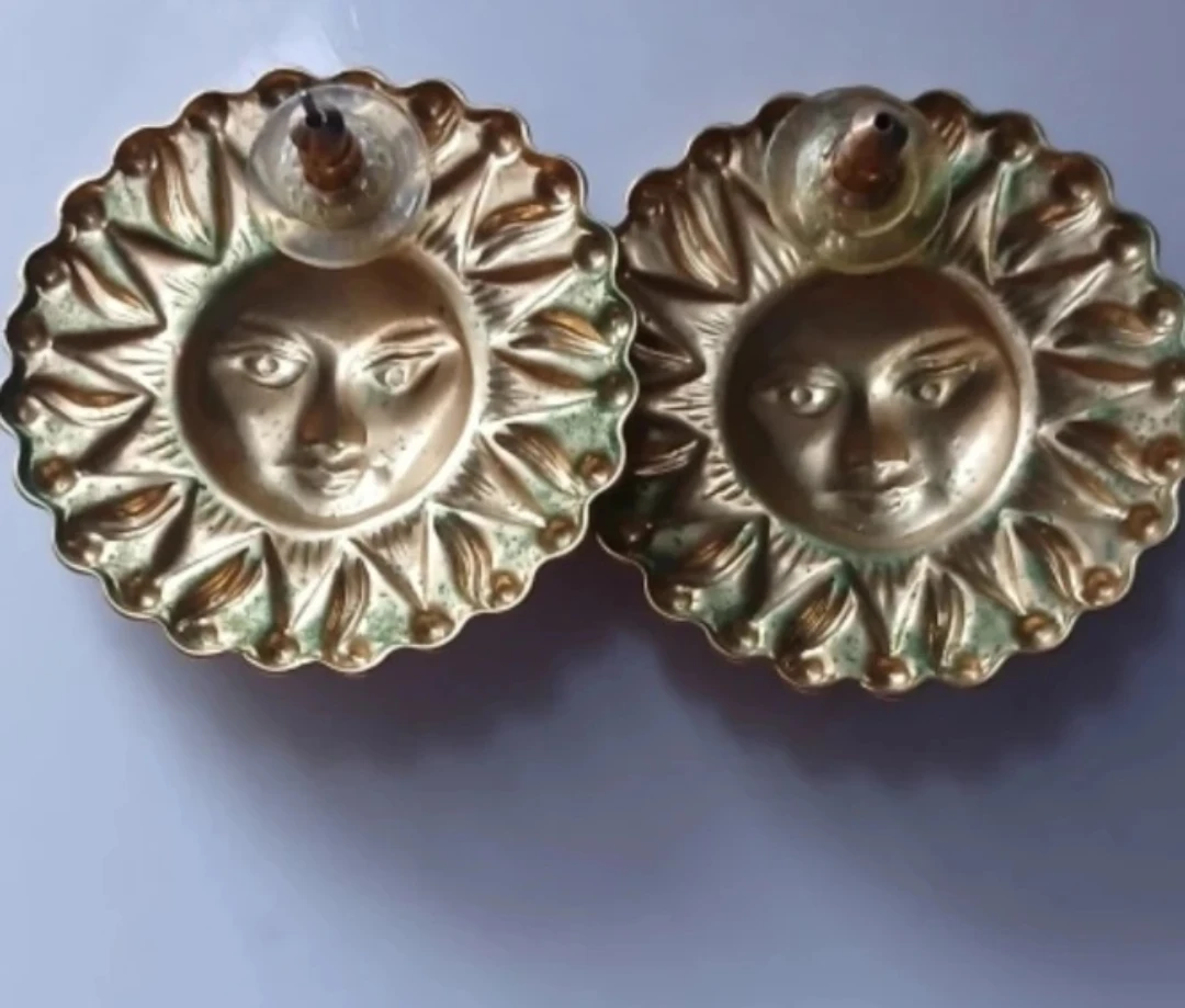 Vintage 90s 1990s Goldtone Sun Earrings Sunshine Celestial Retro - photo 3