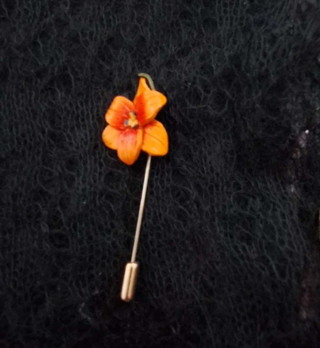Handcraft Leather Orange Flower Lapel Pin Brooch - photo 2