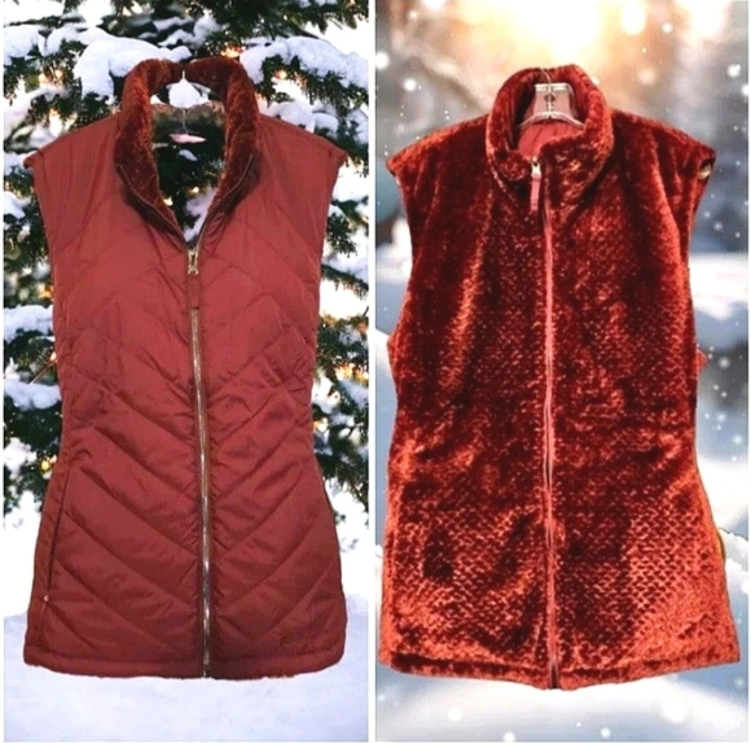 🥕 NEW Reversible Faux Fur Quilted Vest XXL | Wine