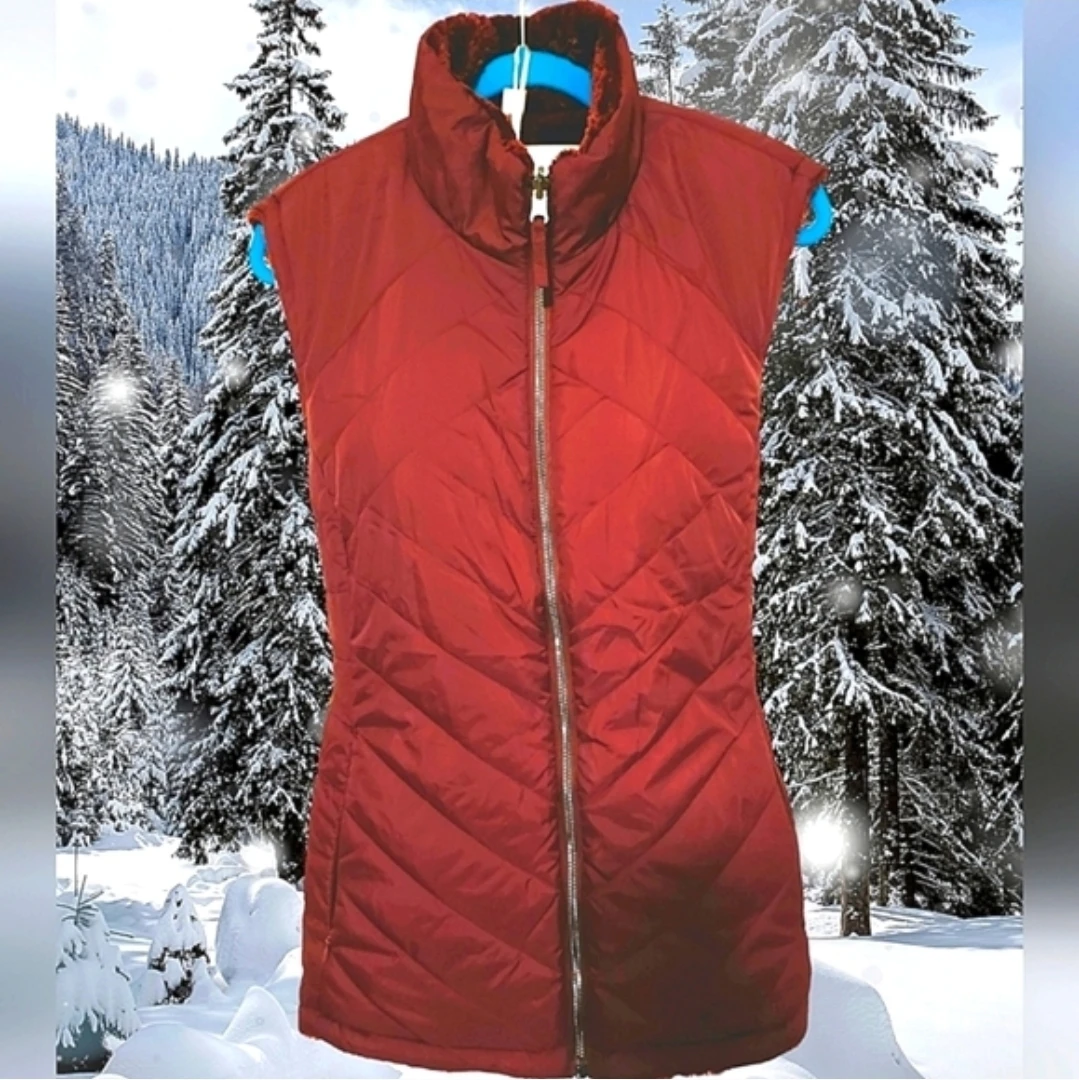 🥕 NEW Reversible Faux Fur Quilted Vest XXL | Wine - photo 2