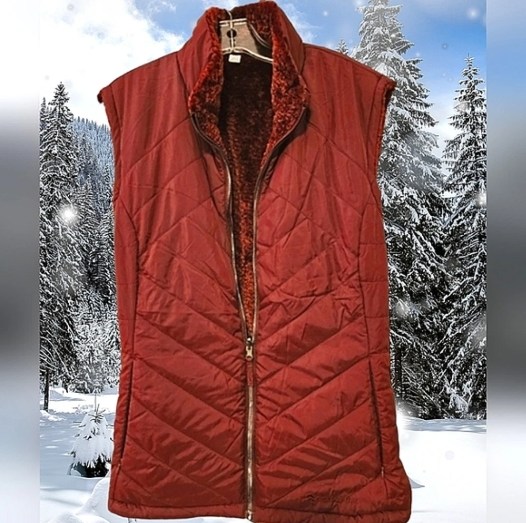 🥕 NEW Reversible Faux Fur Quilted Vest XXL | Wine - photo 4