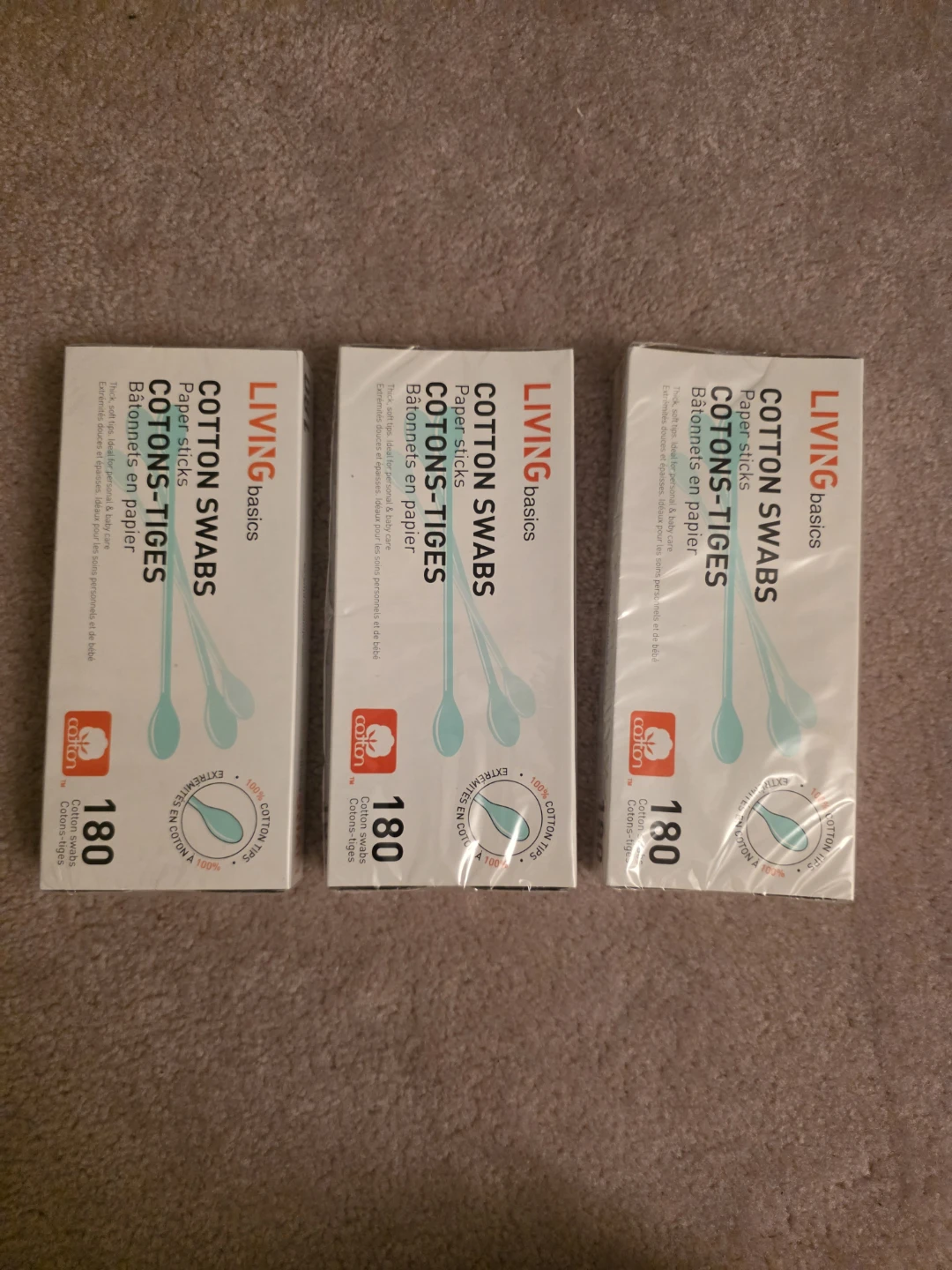 LIVING basics Cotton Swabs - 180 count (3 boxes) 🏆