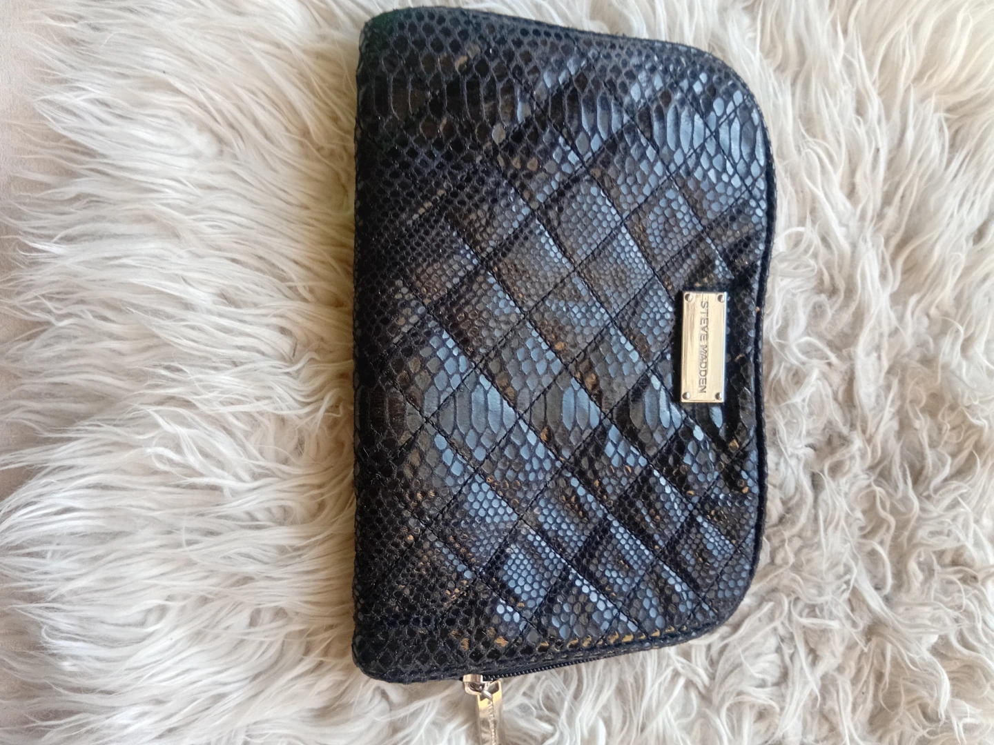 Steve Madden Black Quilted Snakeskin Clutch