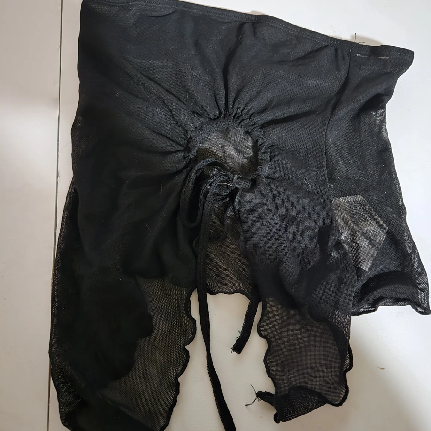 SHEIN Black Mesh Ruched Drawstring Skirt