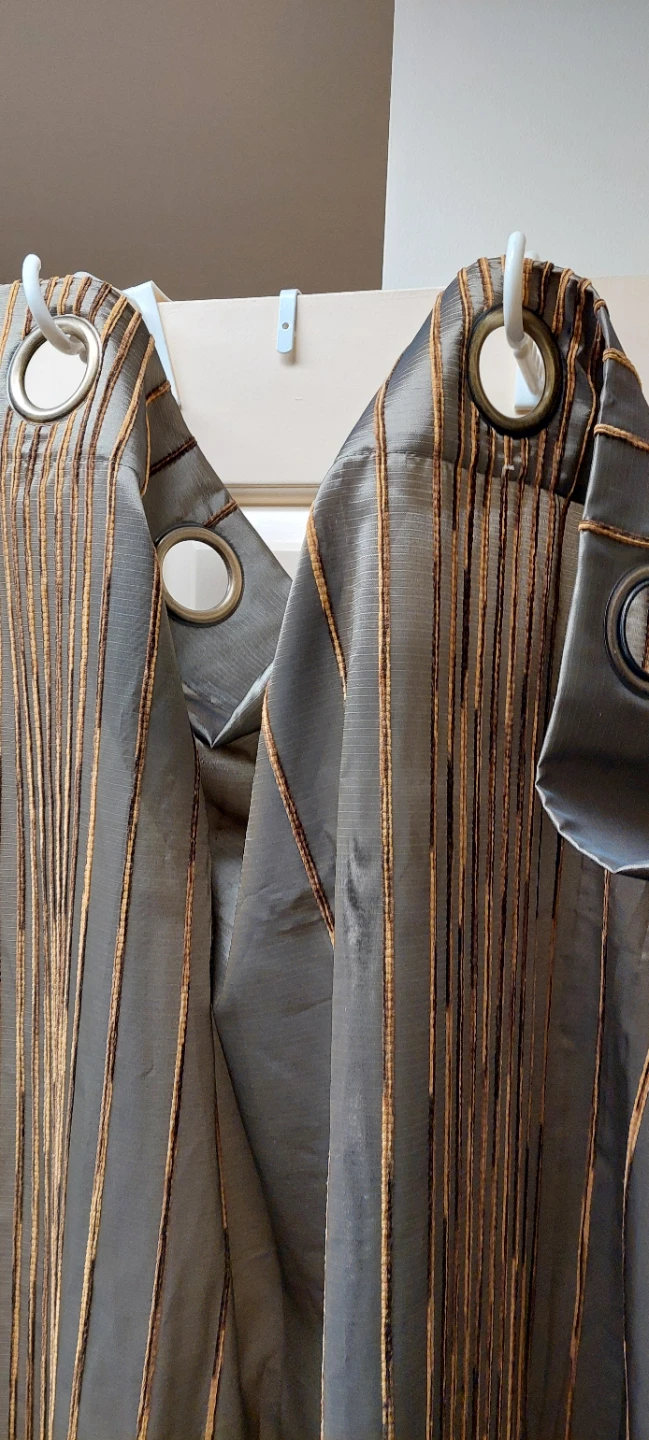Grey and Gold Striped Grommet Curtains (Pair) - photo 4