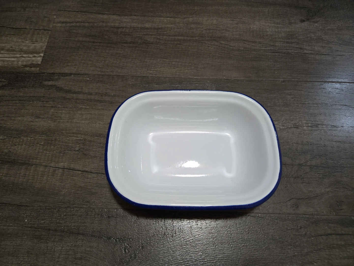 White and Blue Enamelware Dish