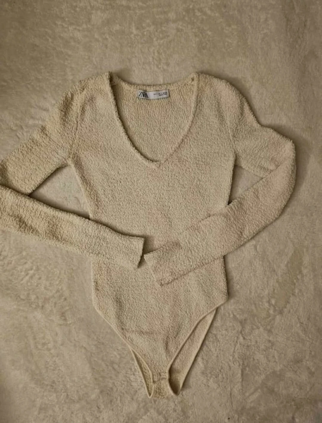 Zara Teddy Fleece Long Sleeve Bodysuit Cream Small