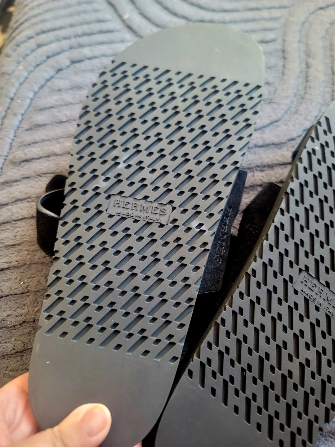 New Men Hermès Black Suede and Leather Slides - photo 4