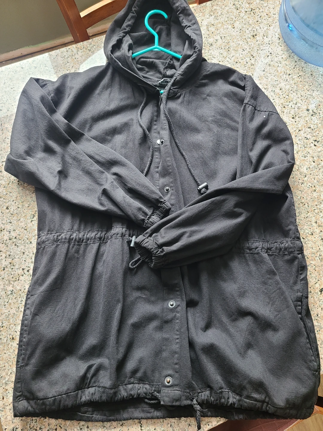 Black Hooded Jacket with Drawstring Waist - photo 3