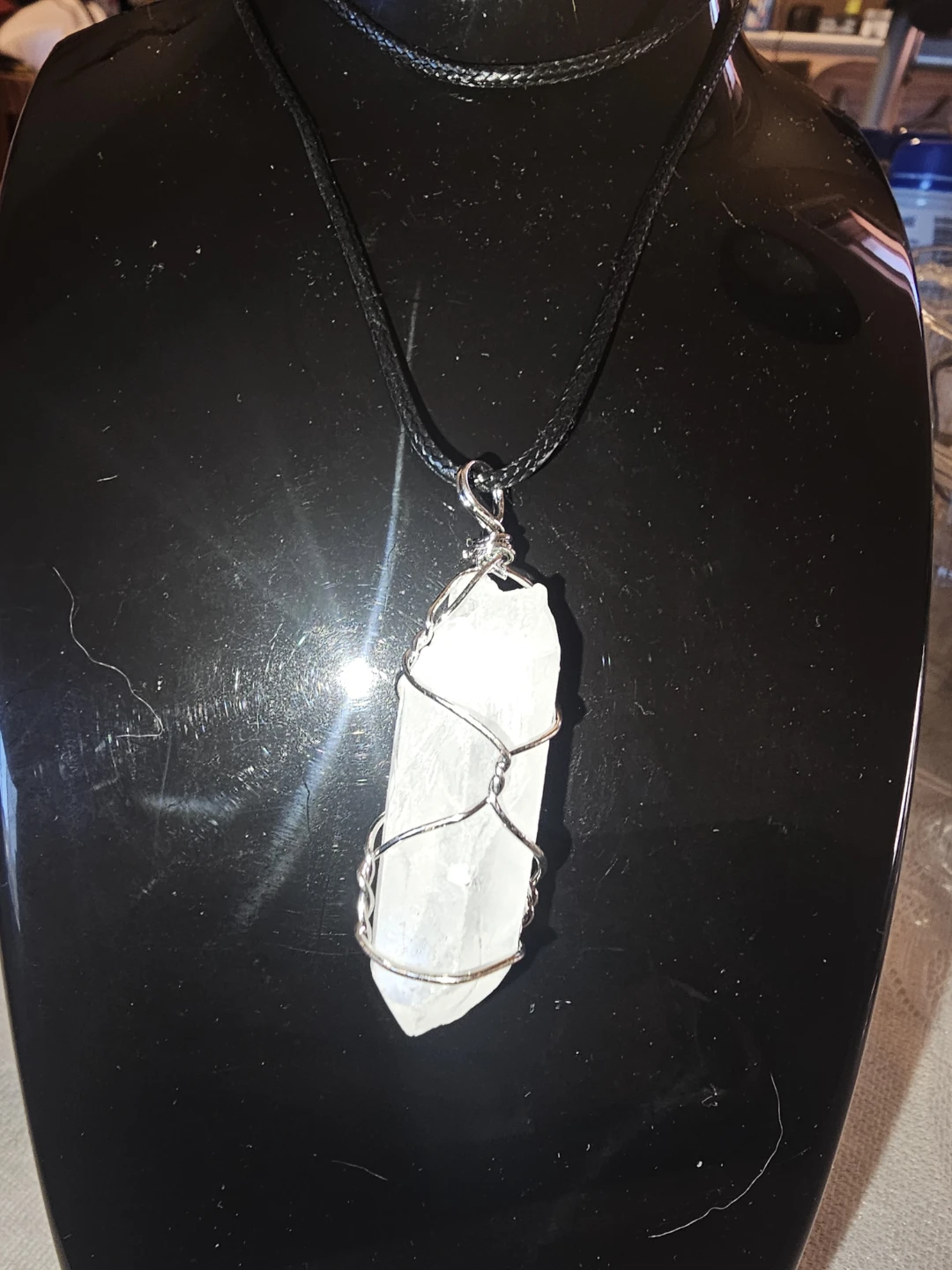 Wire Wrapped clear quartz Crystal Pendant Necklace - photo 3