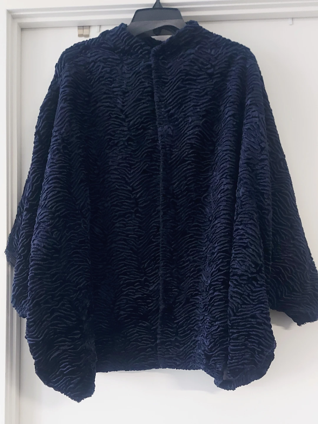 Navy Blue Textured Jacket Poncho