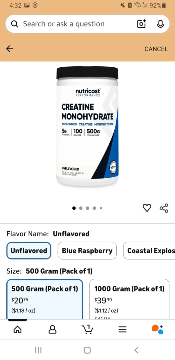 Nutricost Performance Creatine Monohydrate Unflavored 500g - photo 2