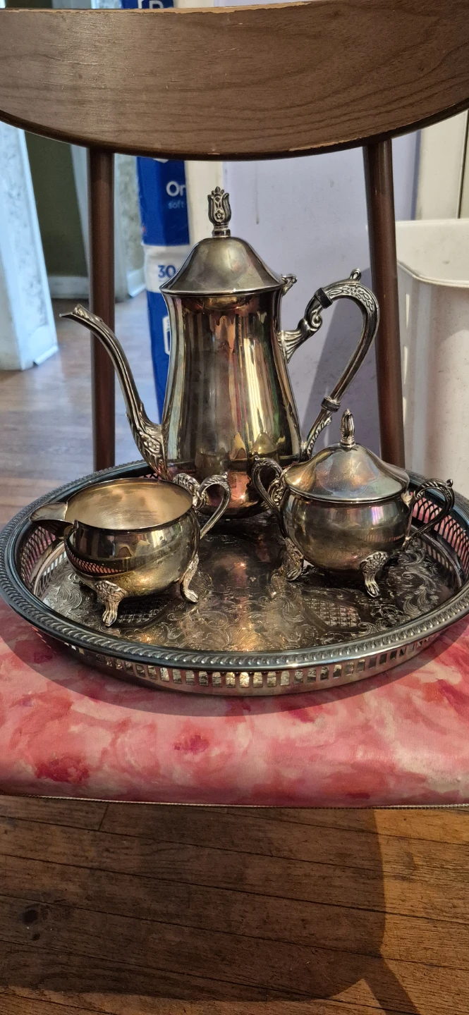 Vintage Silver-Plated Tea Set with Tray