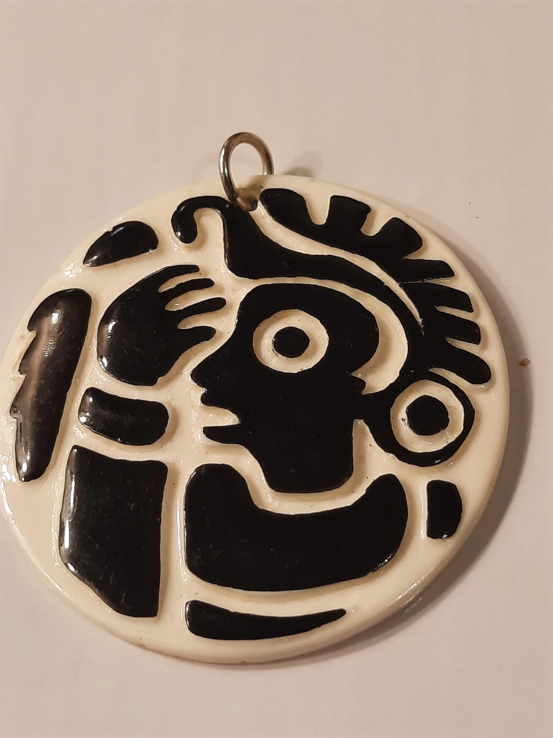 Round Pendant with Black and White Indigenous Design
