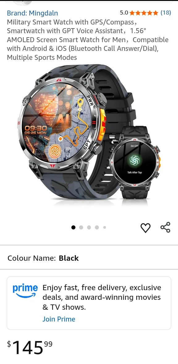 Mingdaln AI GPT GPS Sport Watch - Black