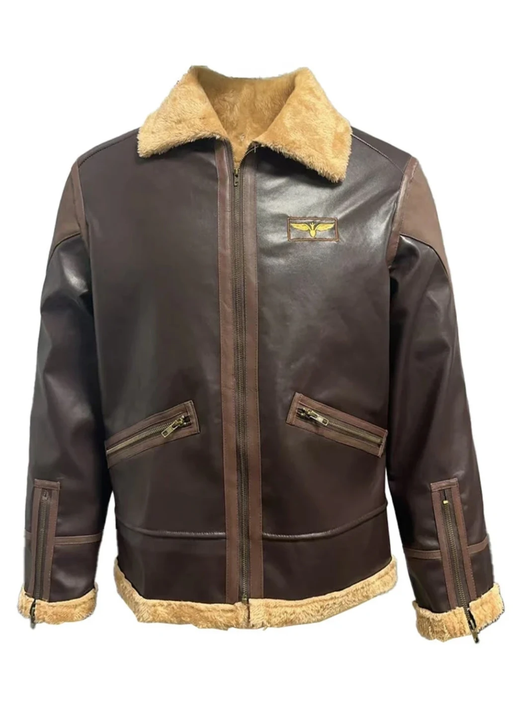 Men’s US Heritage Aviator Style Bomber Jacket Faux Leather, M/L