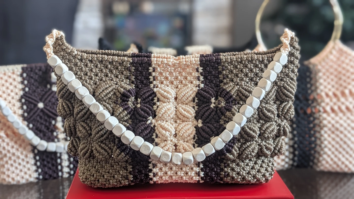 Macrame Shoulder Bag with Beaded Handle - photo 2